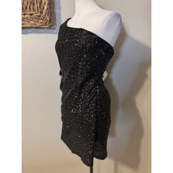 Spring + Mercer Dress XL Black Sequin One Long Sleeve Party Wedding Cruise NEW - Picture 6 of 11